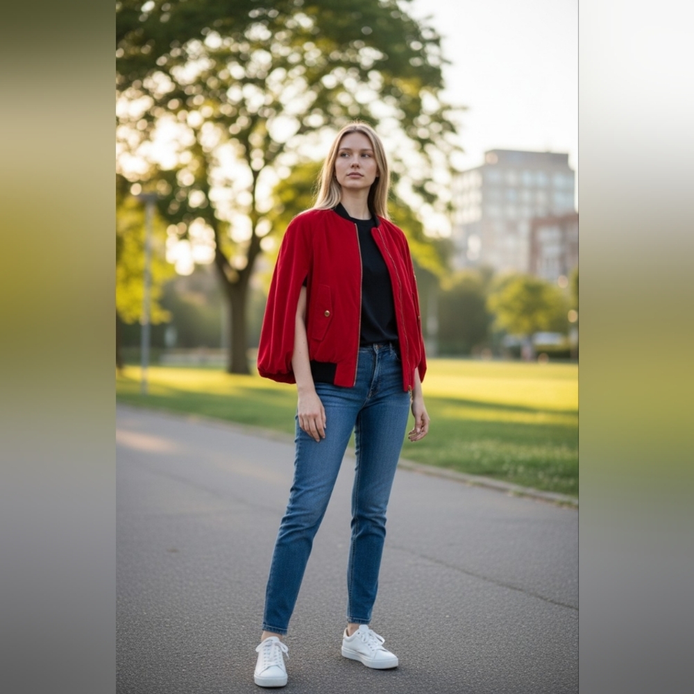 Nwt Versace Bold Red Bomber Jacket Cape Italy Cocoon 36 Beautiful Stylish